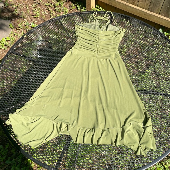 Green beaded halter backless summer dress size L boho - Picture 3 of 4